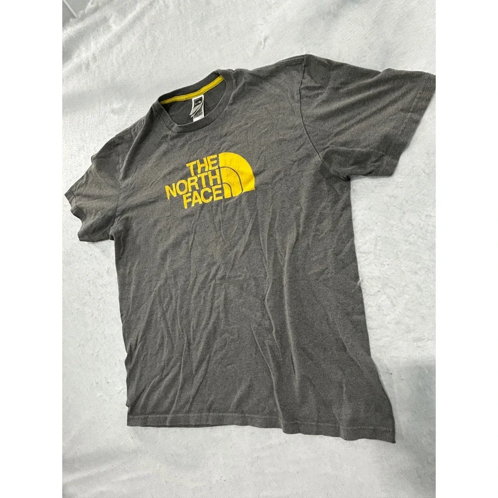 The North Face Mens Graphic T-Shirt Large Gray Yellow Half Dome Logo Tee